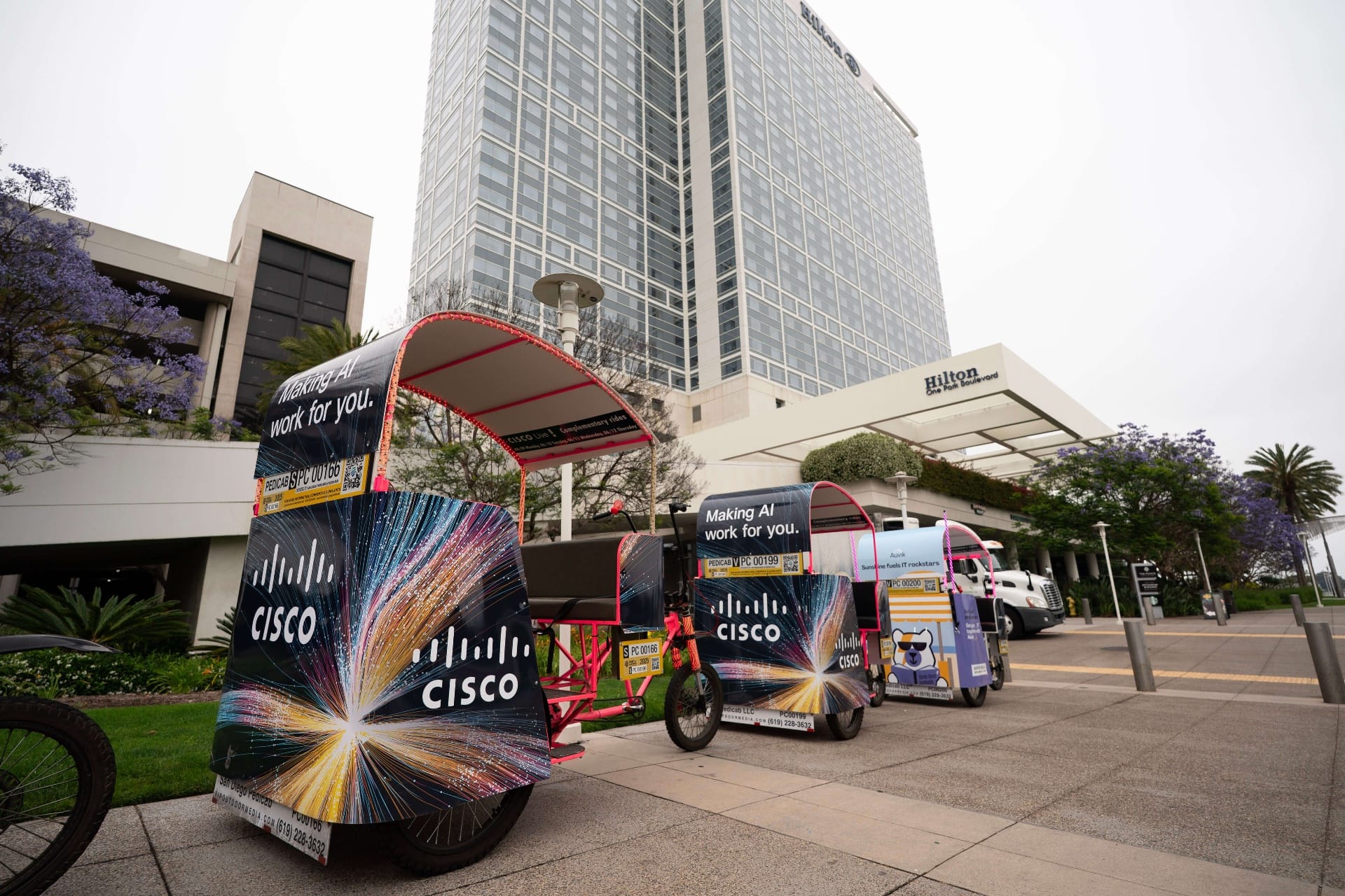 Cisco branded pedicab fleet at Hilton hotel San Diego