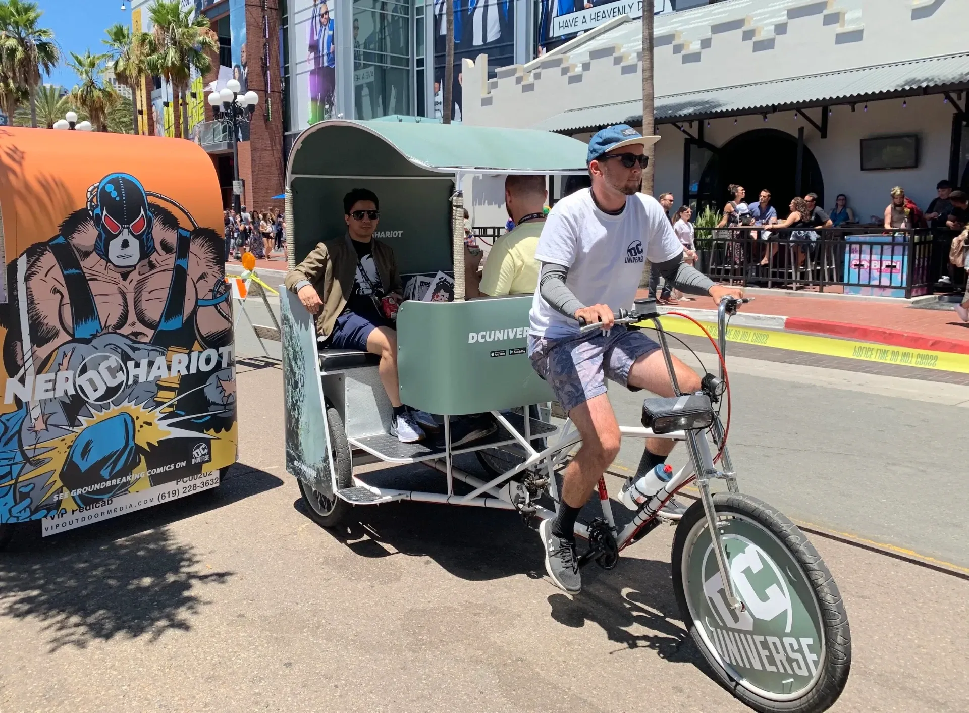 DC Universe Nerd Chariot branded pedicab in Gaslamp Quarter at Comic-Con