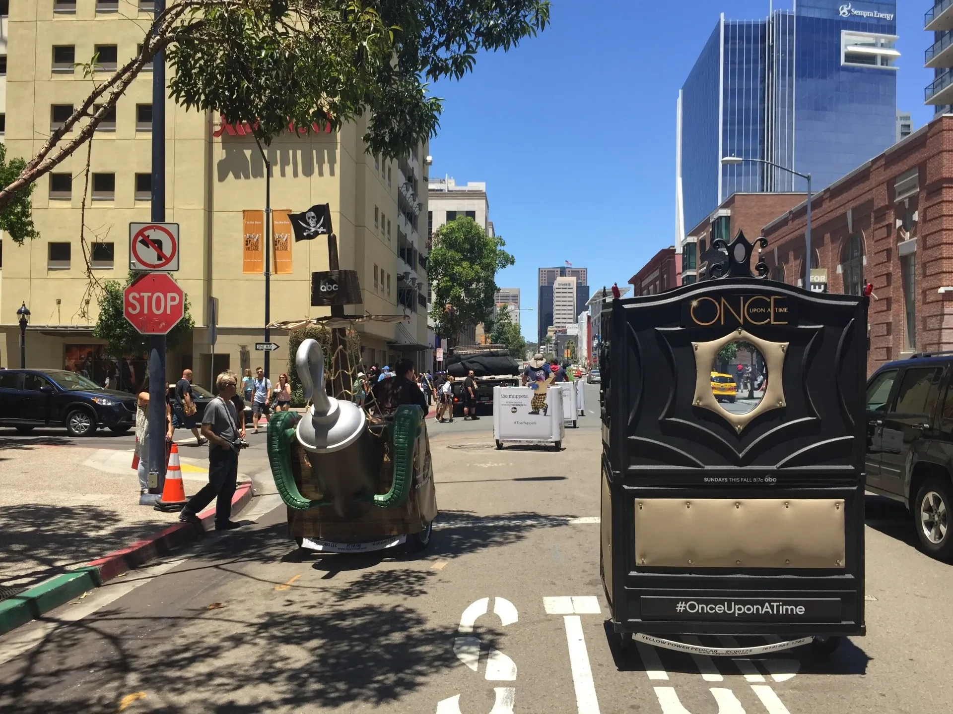 Once Upon a Time custom pedicab fleet parked in downtown San Diego Comic-Con