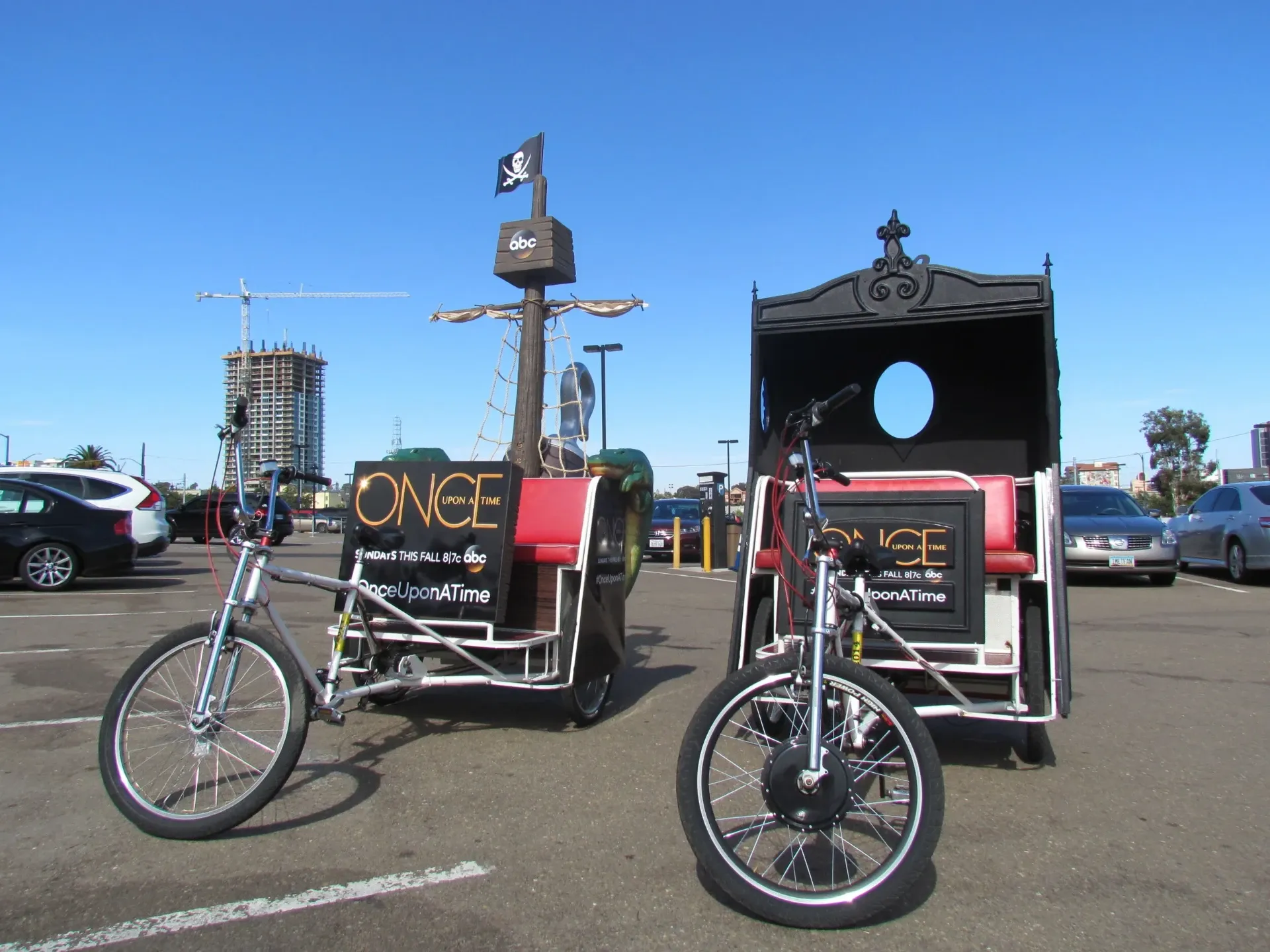 Once Upon a Time custom pirate ship pedicab fleet ready for Comic-Con