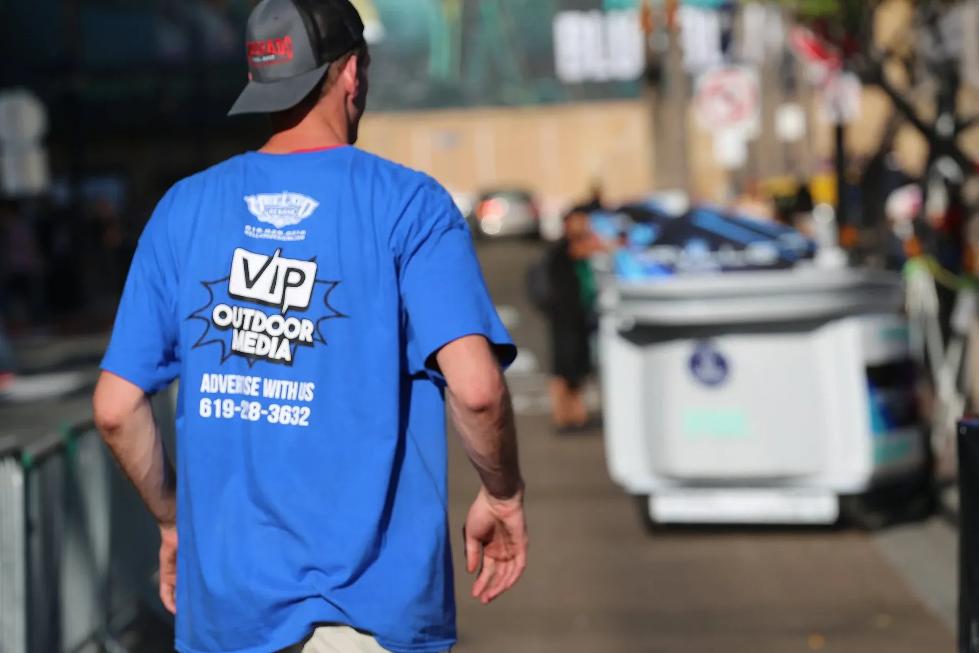 VIP Outdoor Media driver in branded shirt at San Diego Comic-Con